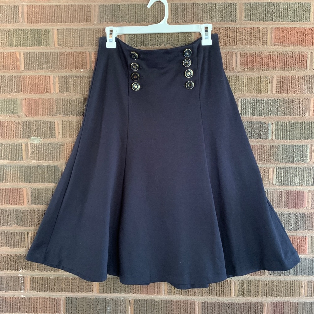 New York & Company Navy A-Line Skirt with Double Button Front
